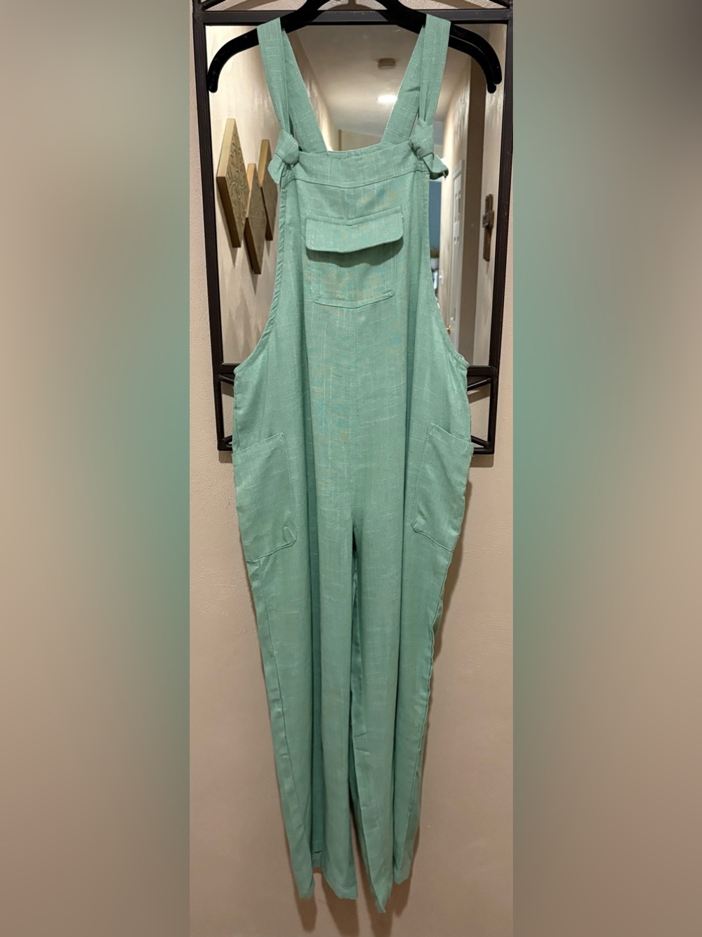 NWT new in Relaxed Mint Green Linen-Blend Overalls Jumpsuit Size L